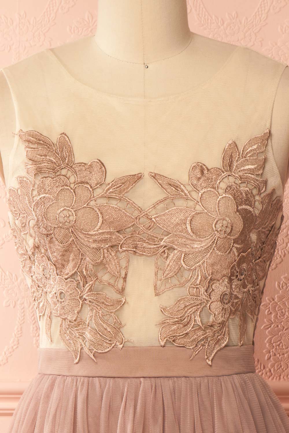 Mya Tan Taupe Lace & Tulle A-Line Dress | Boutique 1861