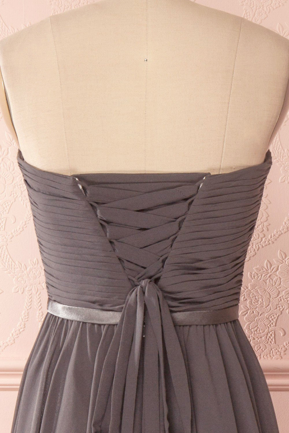 Myrcella Charcoal Corset Back Gown | Boudoir 1861 back close-up