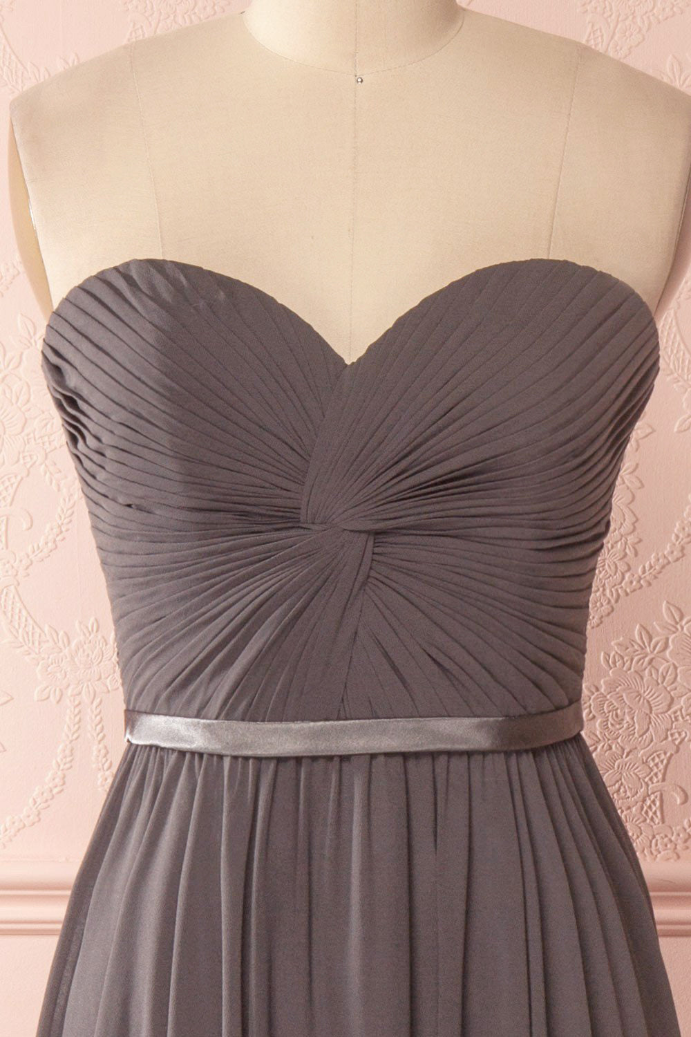 Myrcella Charcoal Corset Back Gown | Boudoir 1861 front close-up