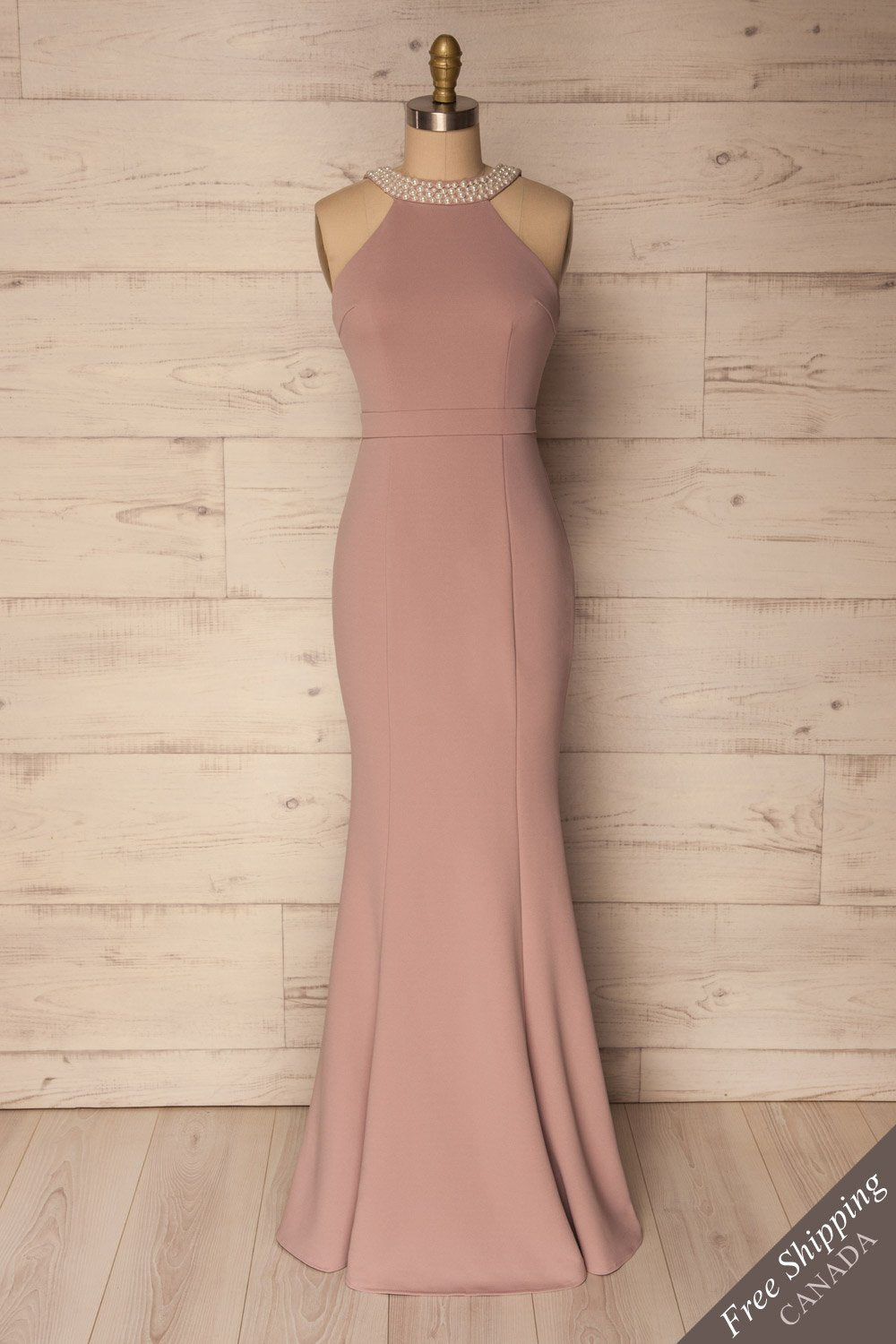 Myrina Mauve Open Back Mermaid Gown with Pearls | La Petite Garçonne
