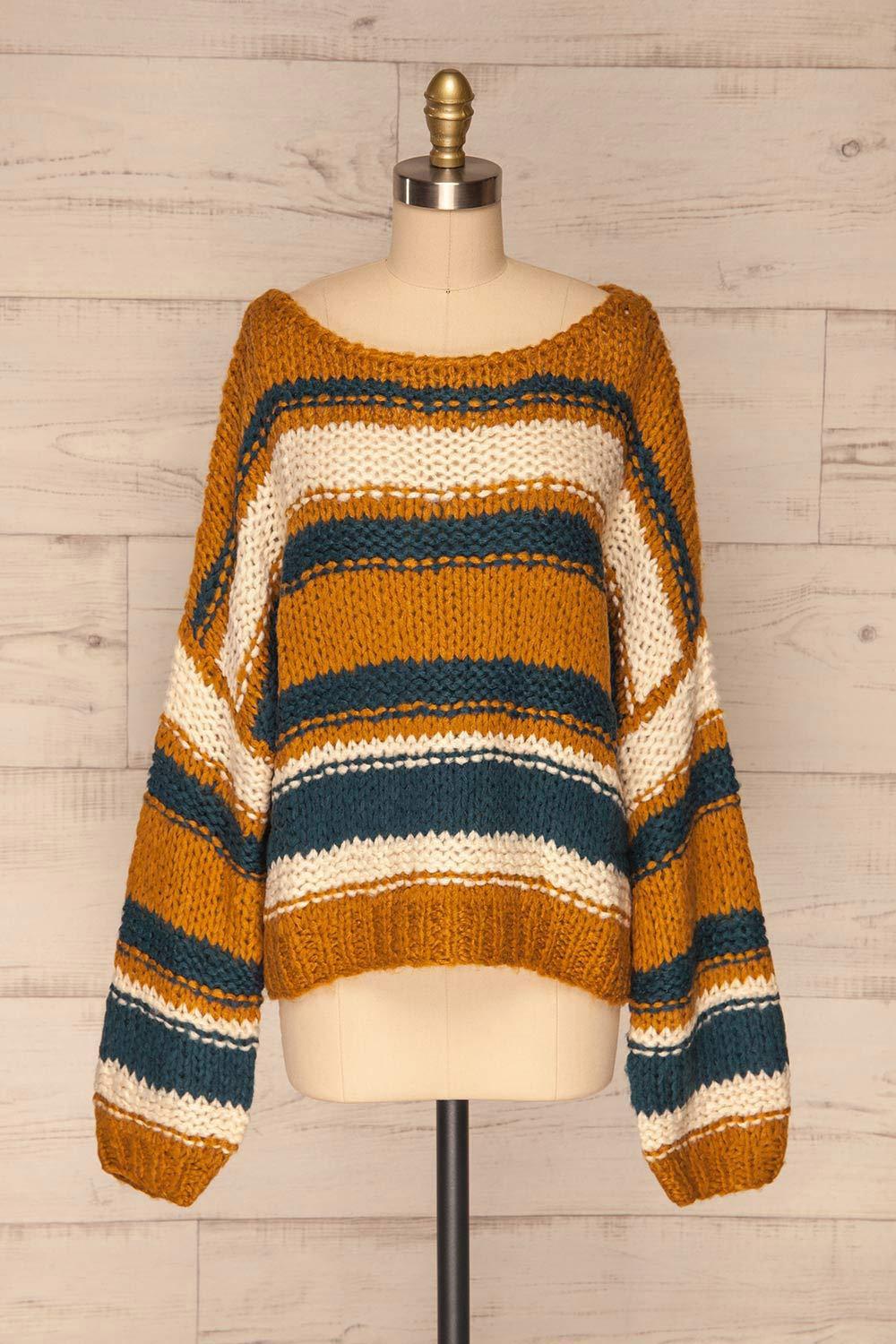 Myroslava Ochre Knit Sweater with Stripes | La Petite Garçonne