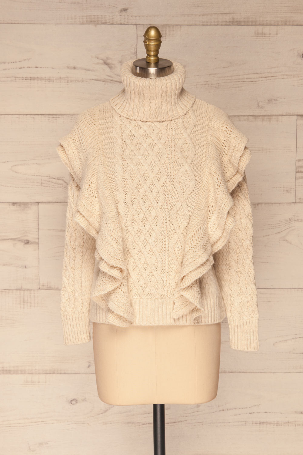 Mysliborz Beige Turtleneck Knit Sweater | La petite garçonne front view