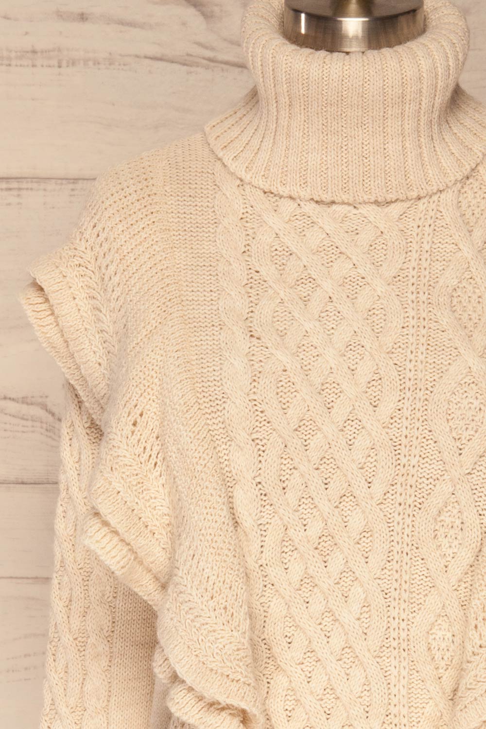 Mysliborz Beige Turtleneck Knit Sweater | La petite garçonne frotn close up