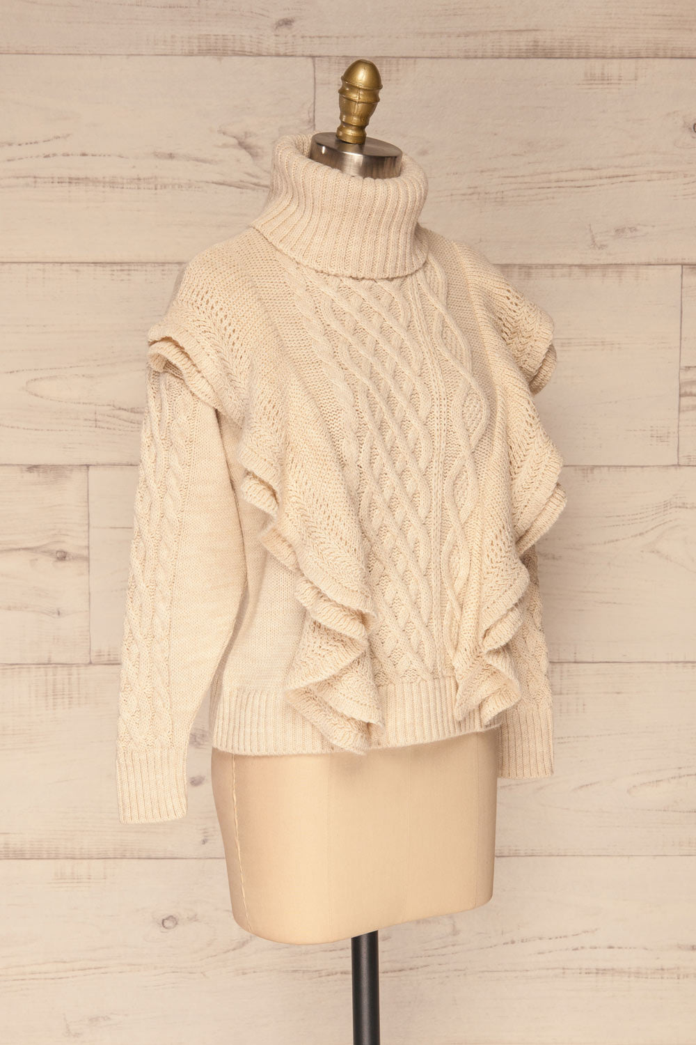 Mysliborz Beige Turtleneck Knit Sweater | La petite garçonne side view