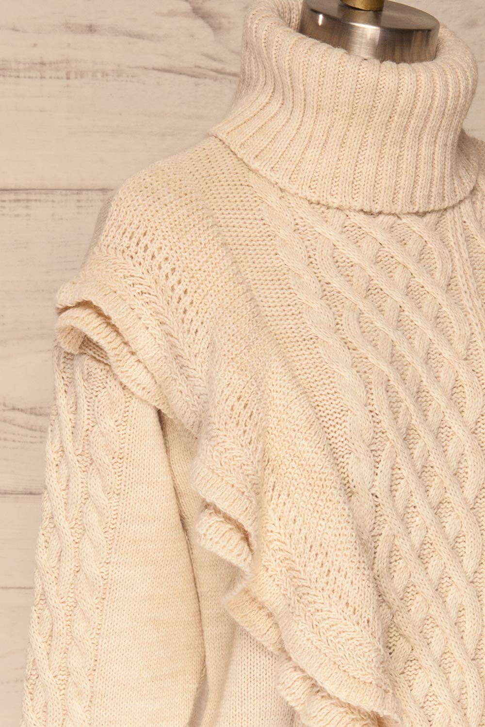 Mysliborz Beige Turtleneck Knit Sweater | La petite garçonne side close up