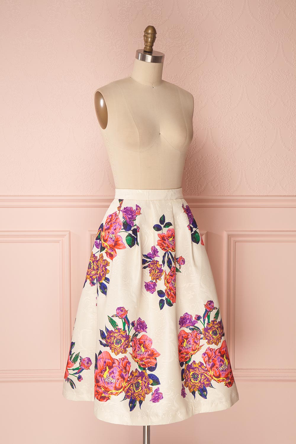 Nabilah Ivory & Colourful Floral Brocade A-Line Skirt | Boutique 1861