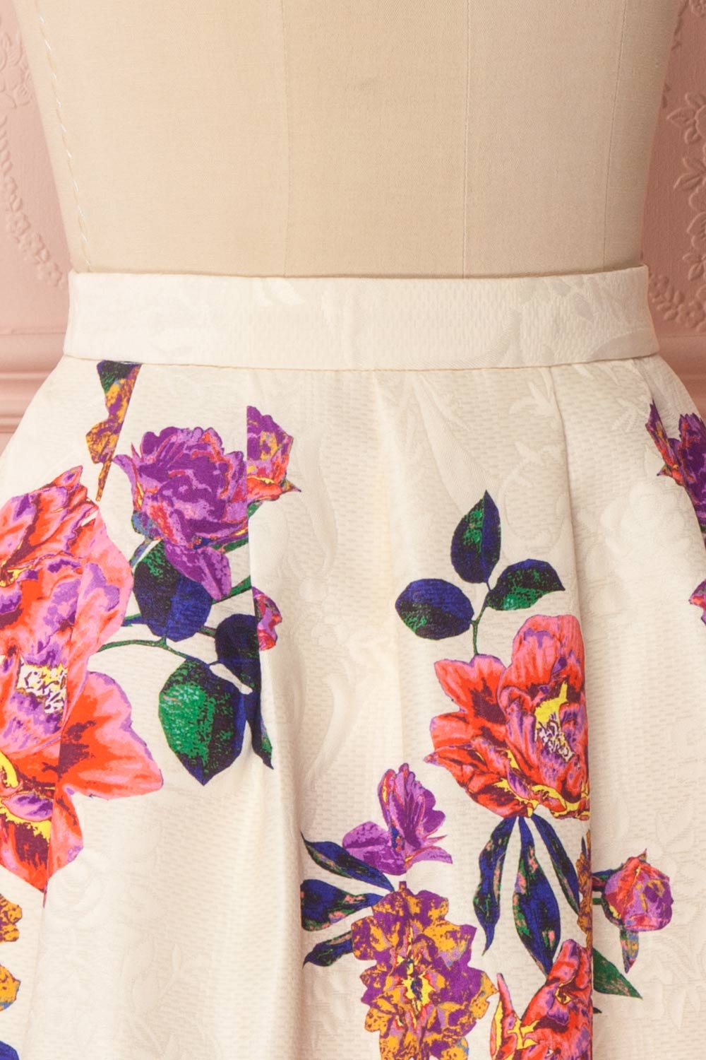 Nabilah Ivory & Colourful Floral Brocade A-Line Skirt | Boutique 1861