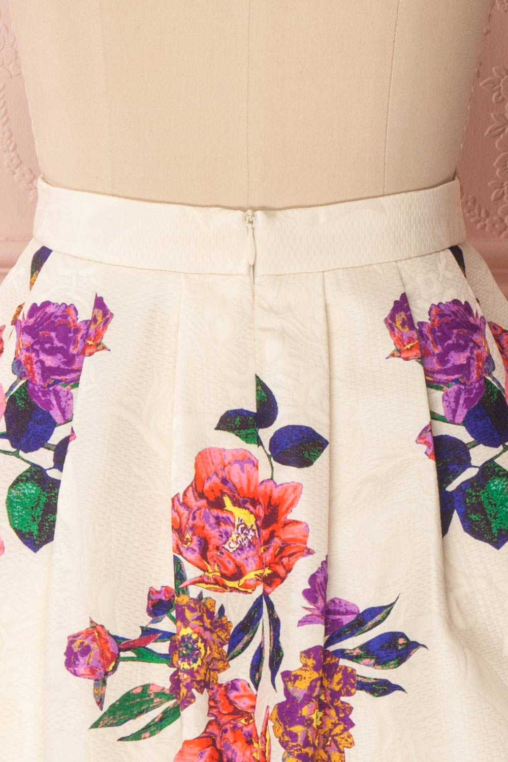 Nabilah Ivory & Colourful Floral Brocade A-Line Skirt | Boutique 1861