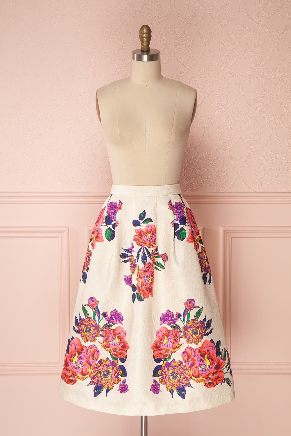 Nabilah Ivory & Colourful Floral Brocade A-Line Skirt | Boutique 1861