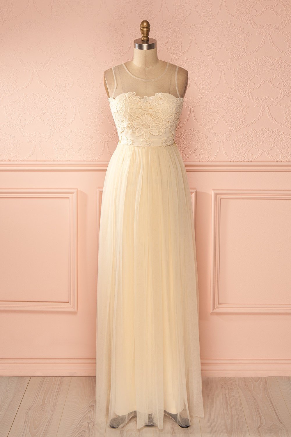 Naïla Day - Cream tulle and crochet maxi dress