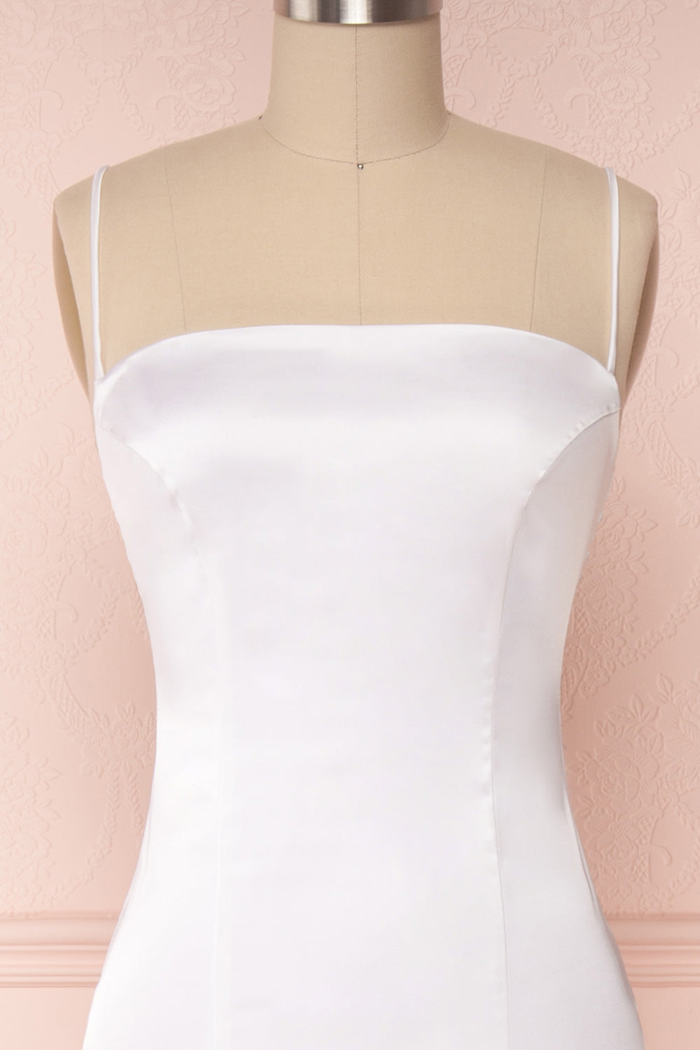 Naomie Ivory Silky Mermaid Gown with Slit | Boudoir 1861 front close-up