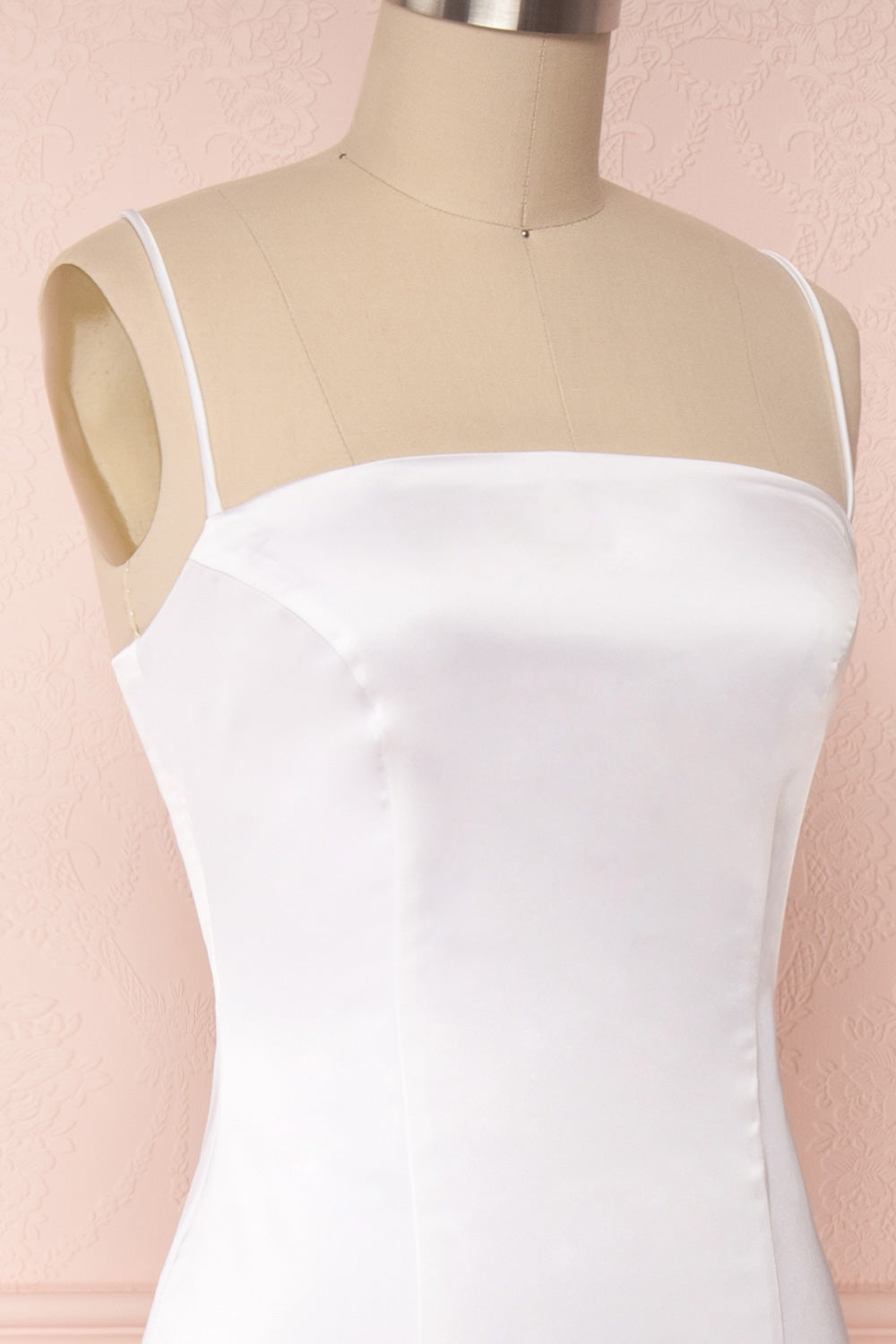 Naomie Ivory Silky Mermaid Gown with Slit | Boudoir 1861 side close-up