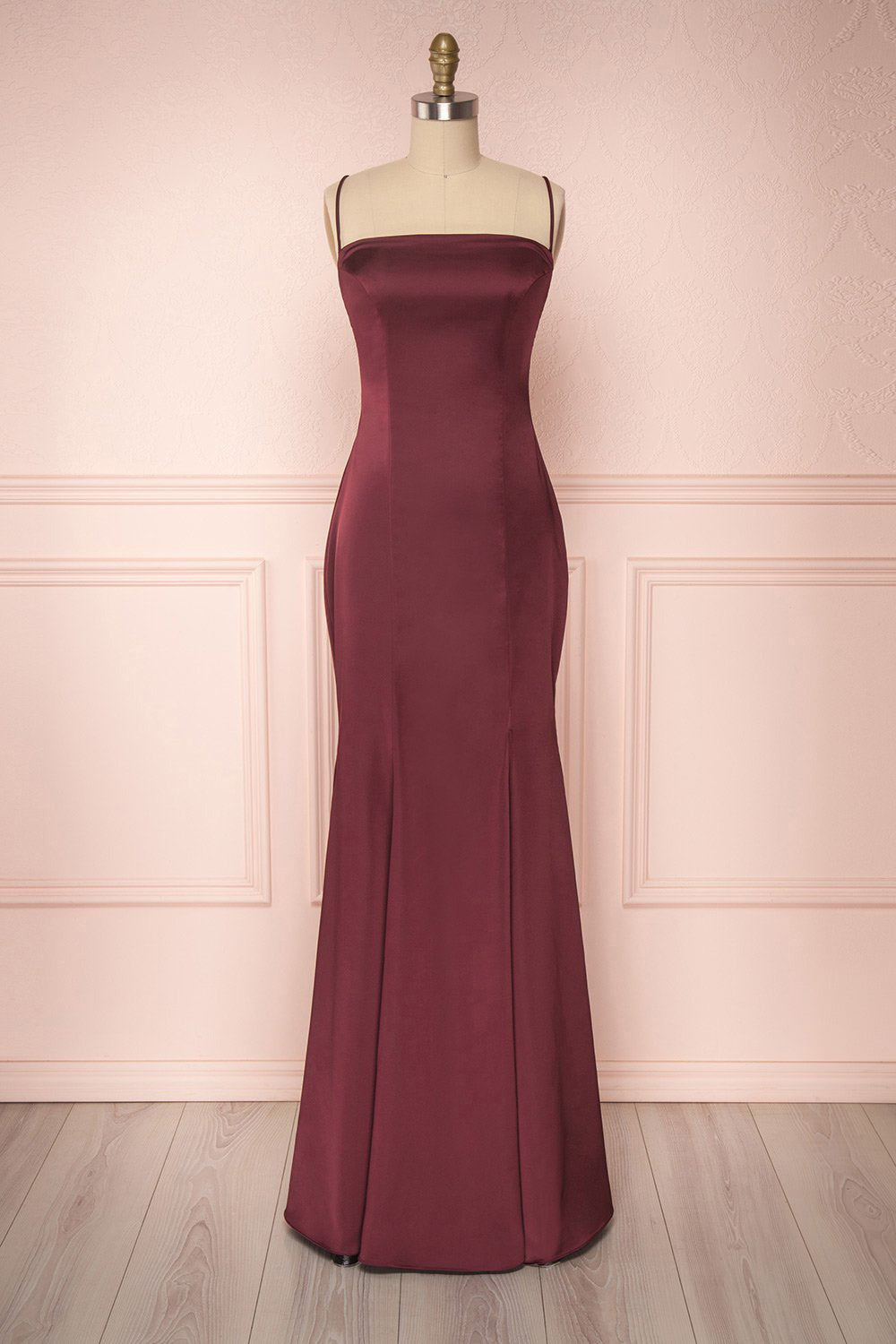 Naomie Burgundy Silky Mermaid Gown with Slit
