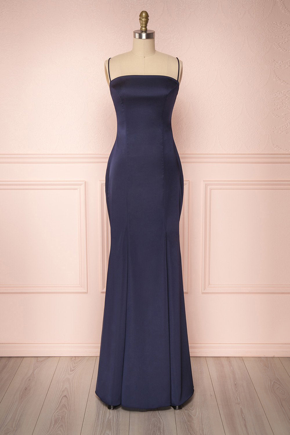 Naomie Navy Blue Silky Mermaid Gown with Slit | Boudoir 1861