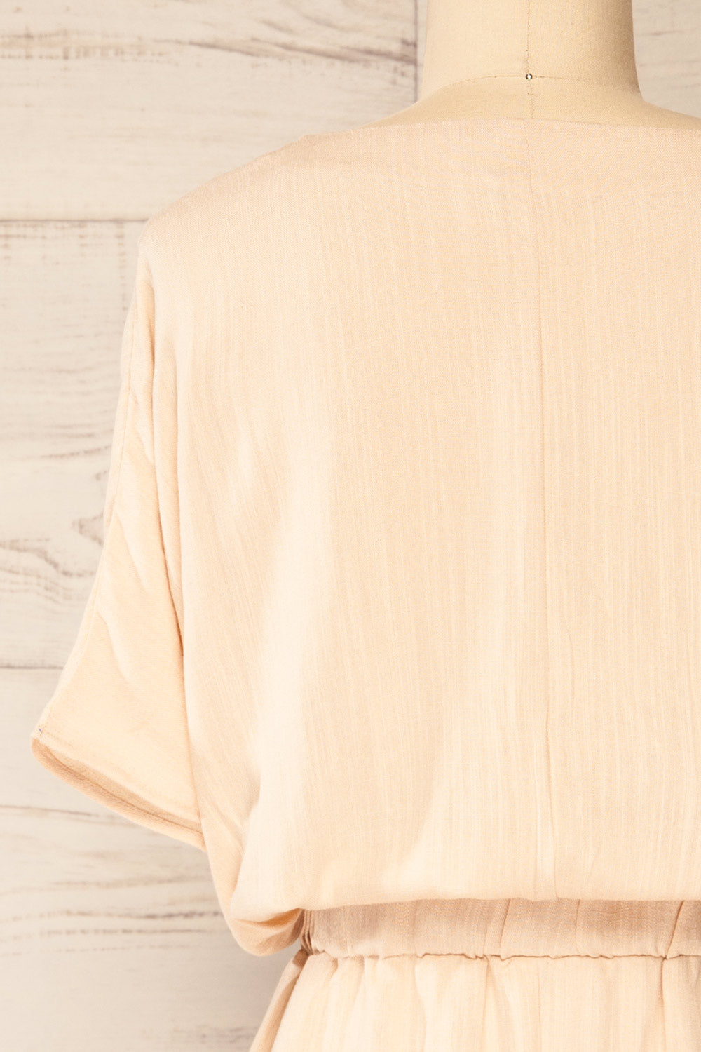 Naousa Beige V-Neck Short Sleeve Dress | La petite garçonne back close-up