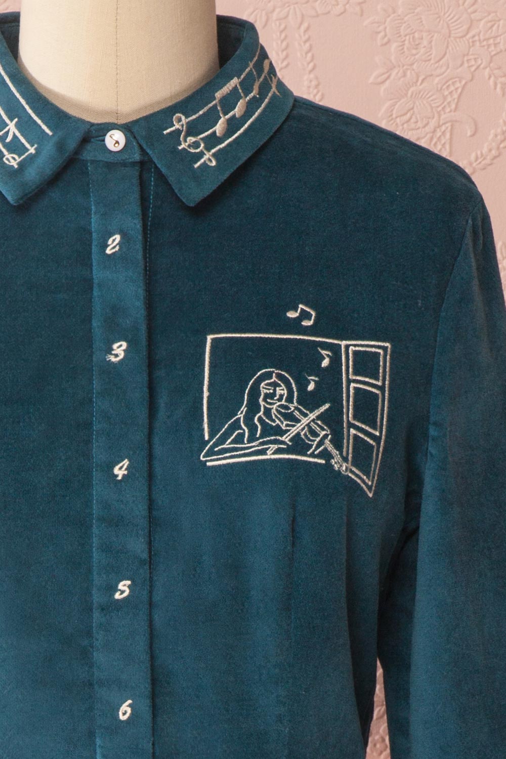 Narumi Teal Button-Up A-line Dress with Embroidery | Boutique 1861