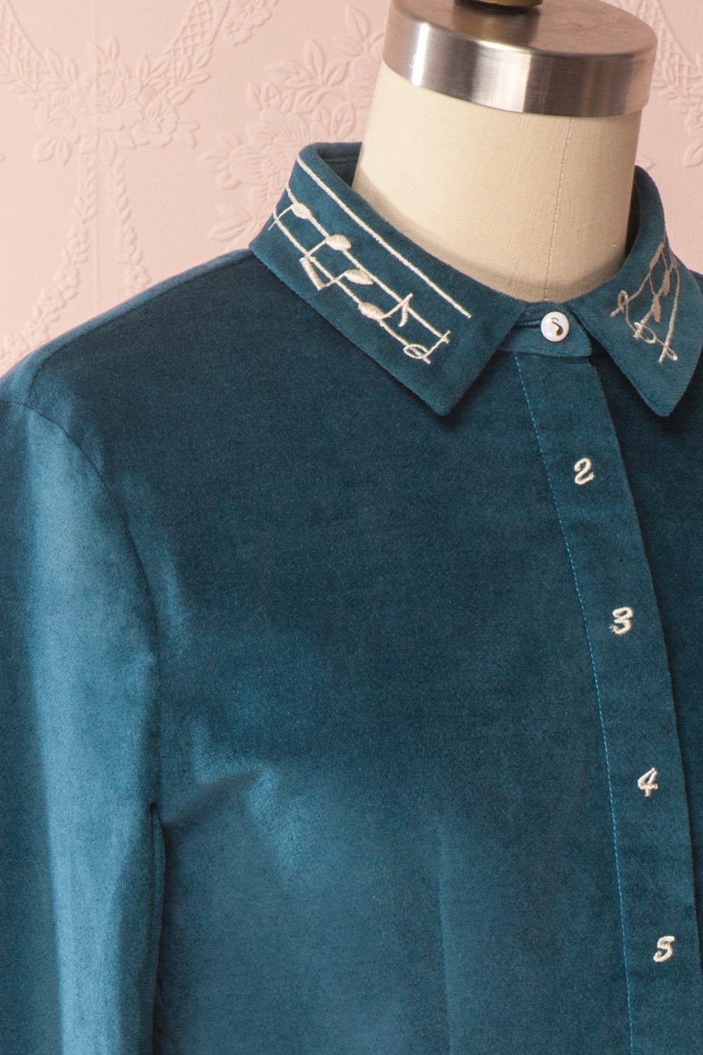 Narumi Teal Button-Up A-line Dress with Embroidery | Boutique 1861