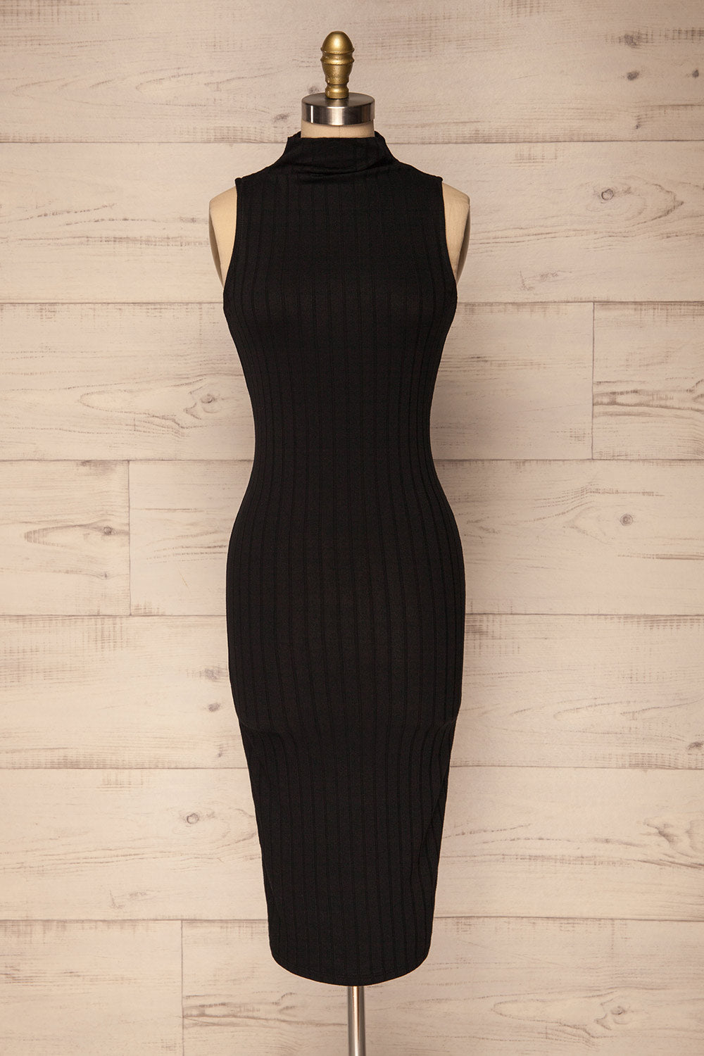 Narzole Black Fitted Dress with Stand Collar | La Petite Garçonne