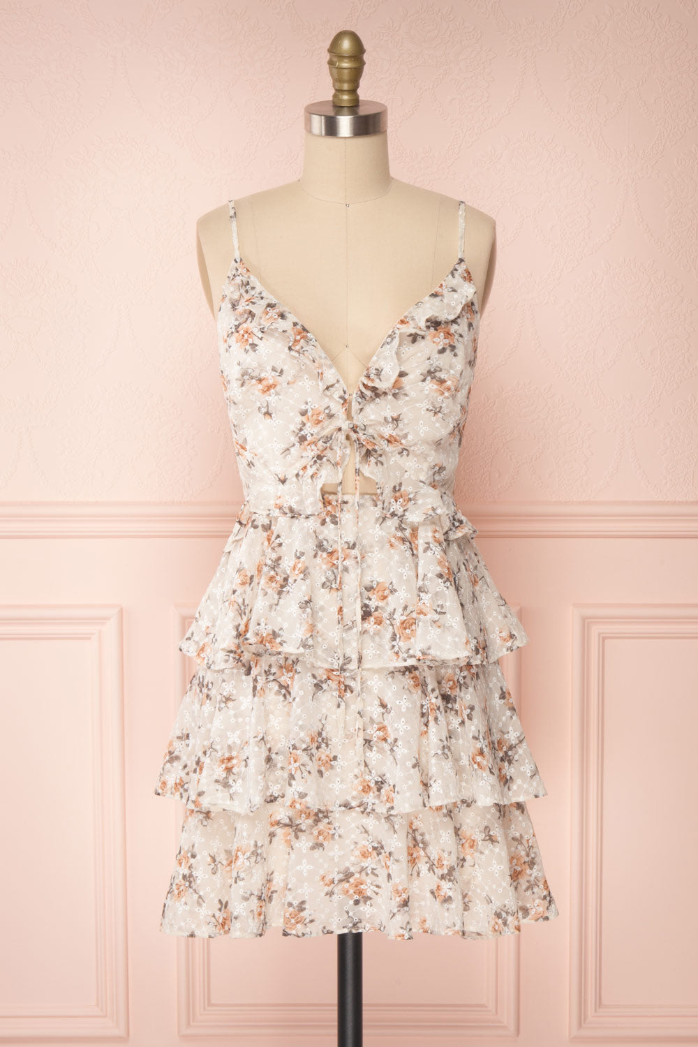 Natane Short Beige Floral Dress w/ Frills | Boutique 1861 bottom