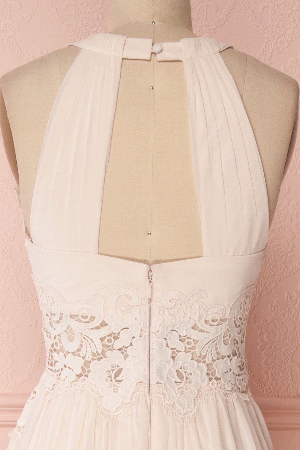 Natielly Cream Mesh & Embroidery Halter Gown with Slit | Boudoir 1861