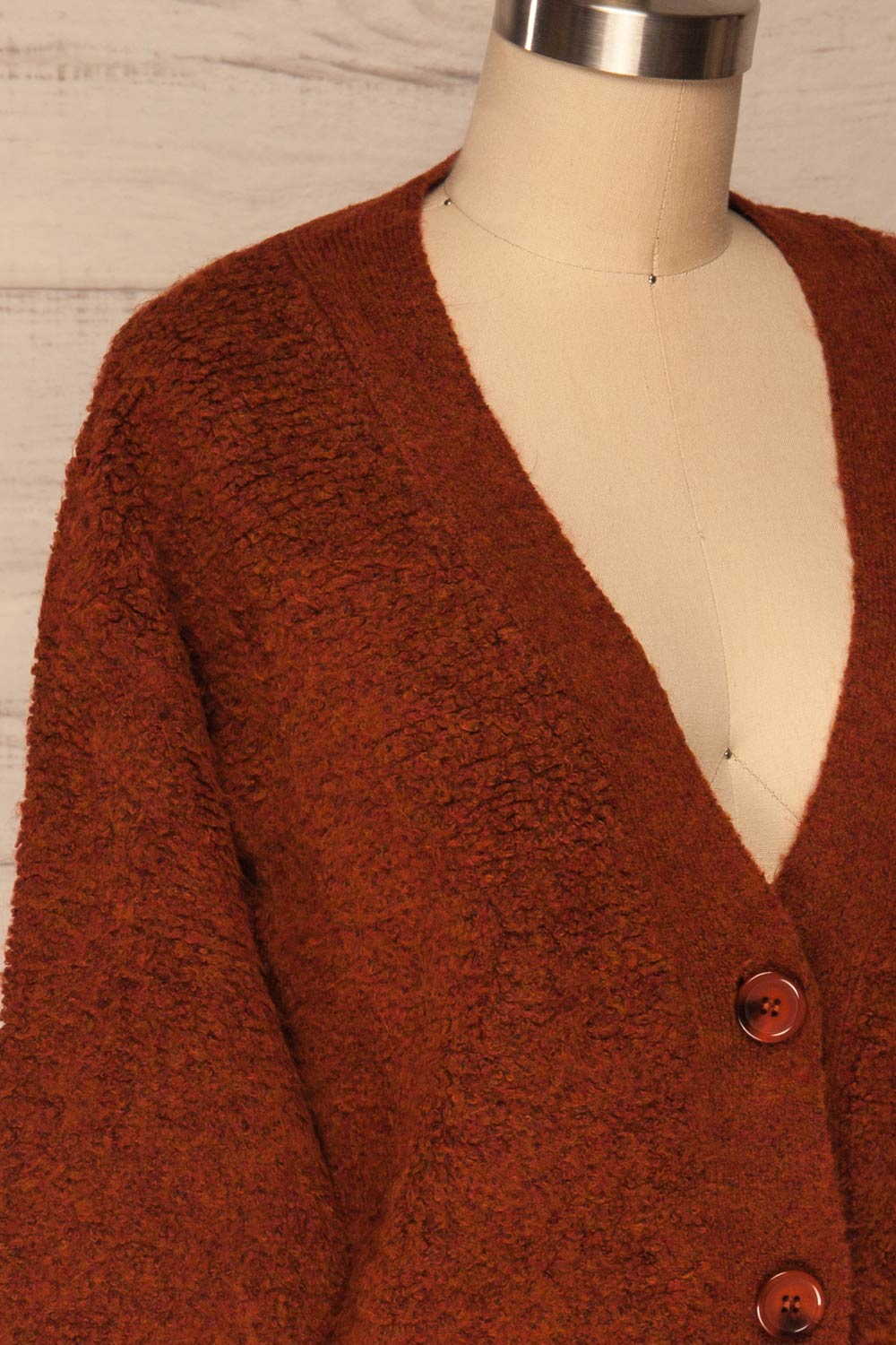 Neapoli Rust Cropped Button Up Cardigan | La petite garçonne side close up