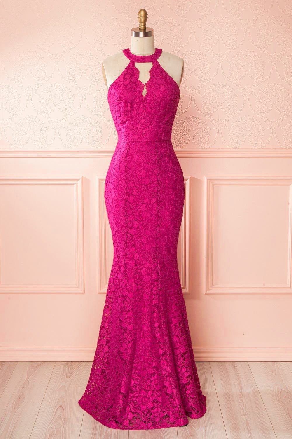 Nelliel Magenta Lace Halter Mermaid Gown | Boudoir 1861