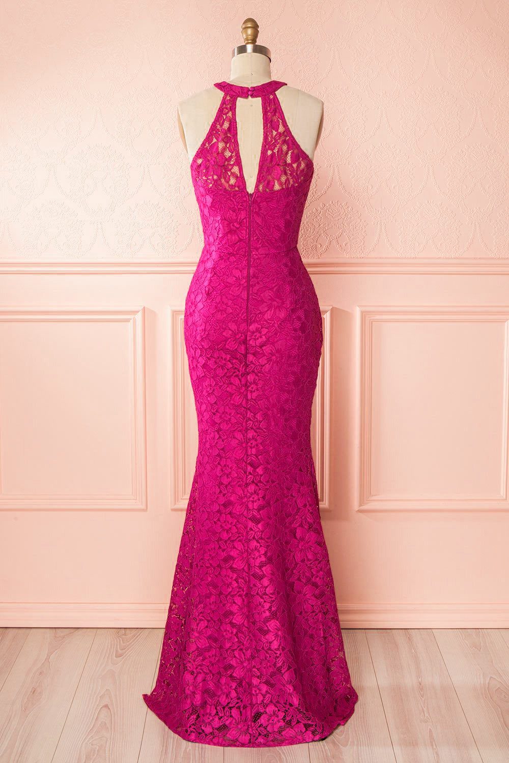 Nelliel Magenta | Lace Halter Gown