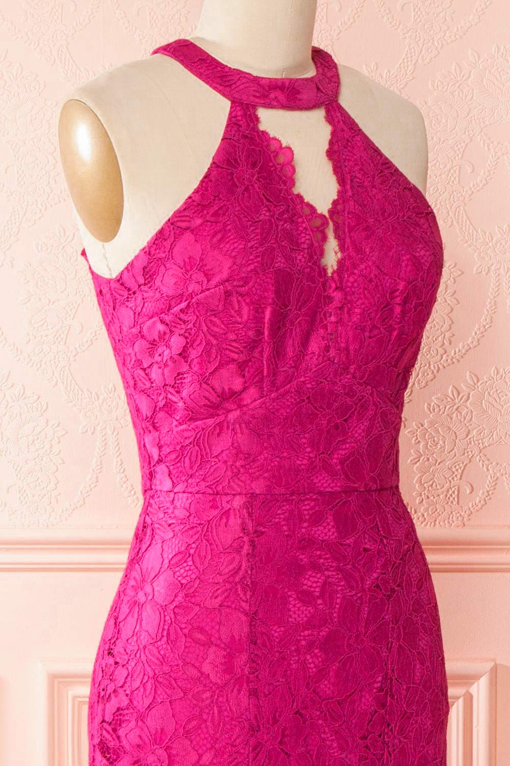 Nelliel Magenta | Lace Halter Gown