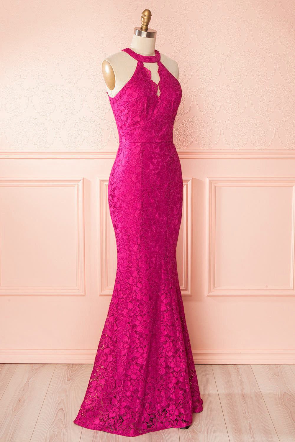 Nelliel Magenta | Lace Halter Gown