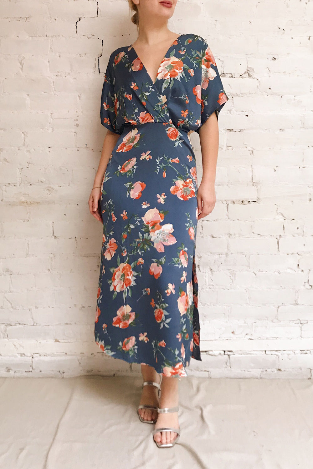 Nicolasa Blue Floral Satin A-Line Dress | Boutique 1861 model look