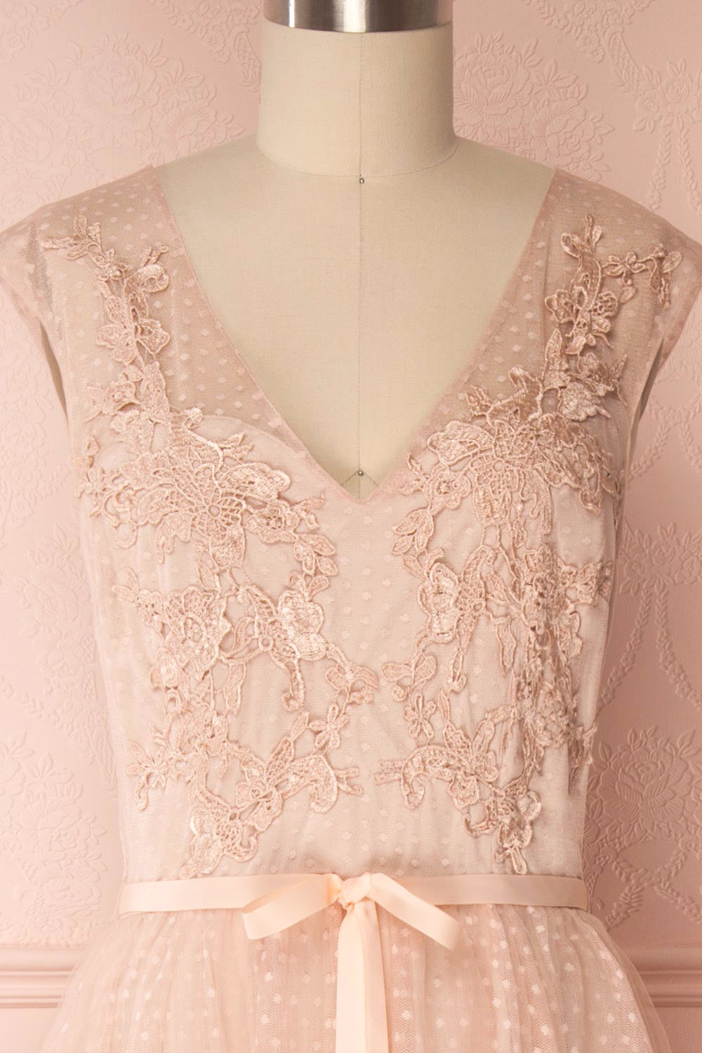 Nilay Blush Polka Dot A-Line Plus Size Gown | Boudoir 1861 front close up