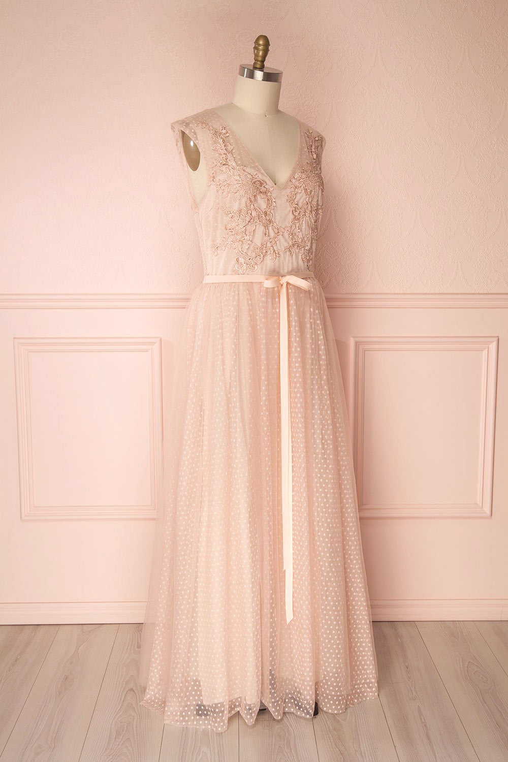 Nilay Blush Polka Dot A-Line Plus Size Gown | Boudoir 1861 side view