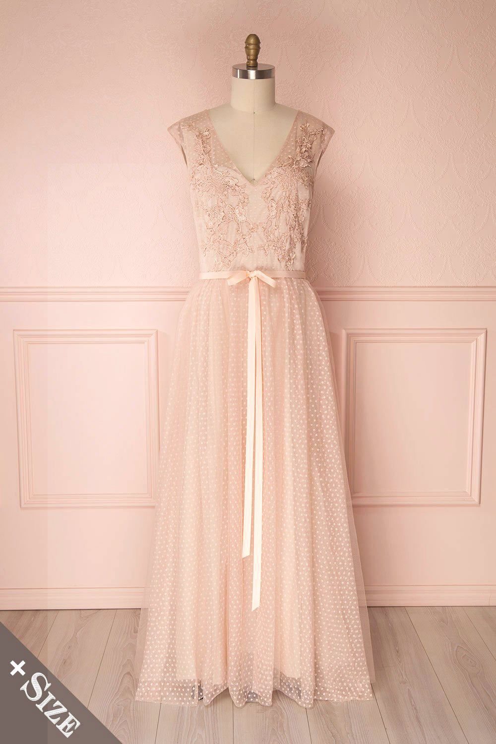 Nilay Blush Polka Dot A-Line Plus Size Gown | Boudoir 1861 front view