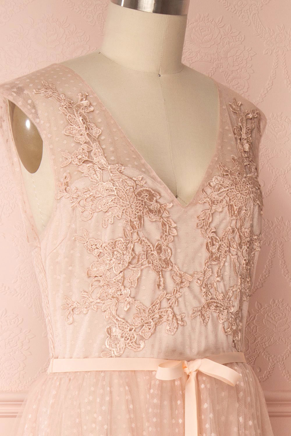 Nilay Blush Polka Dot A-Line Plus Size Gown | Boudoir 1861 side close up