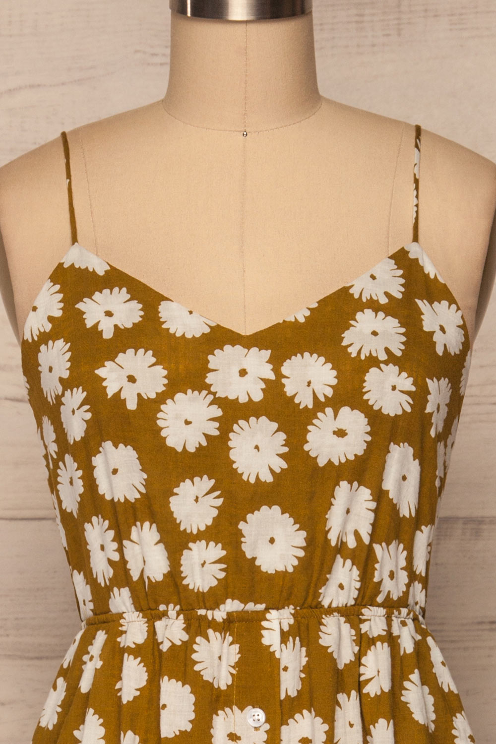 Ninette Khaki Floral Midi Dress front close up | La petite garçonne