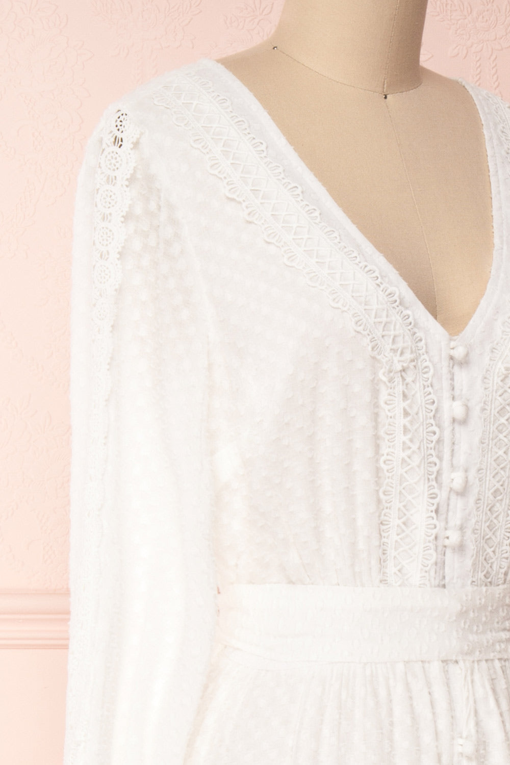 Ninnog White Long Sleeved Midi Dress with Ruffles | Boudoir 1861