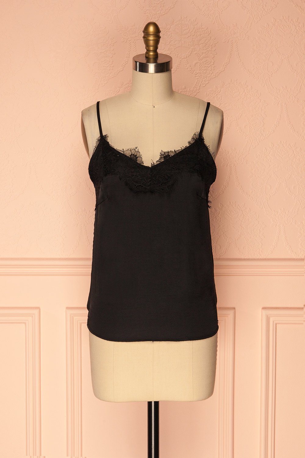 Nita Onyx Black Satin & Lace Camisole | Boutique 1861