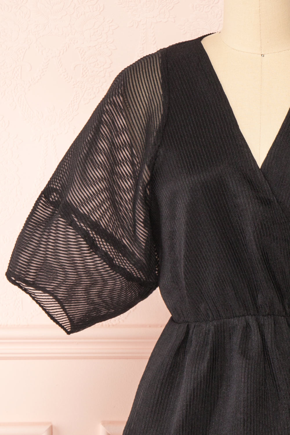 Nohemy Black Puffy Sleeve Wrap Dress | Boutique 1861 front close-up