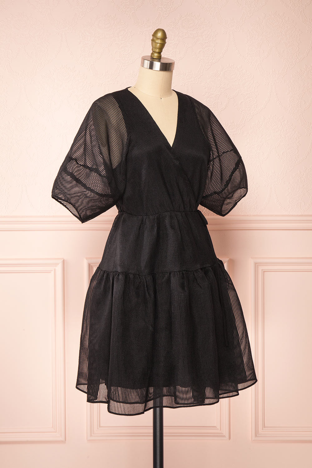 Nohemy Black Puffy Sleeve Wrap Dress | Boutique 1861 side view