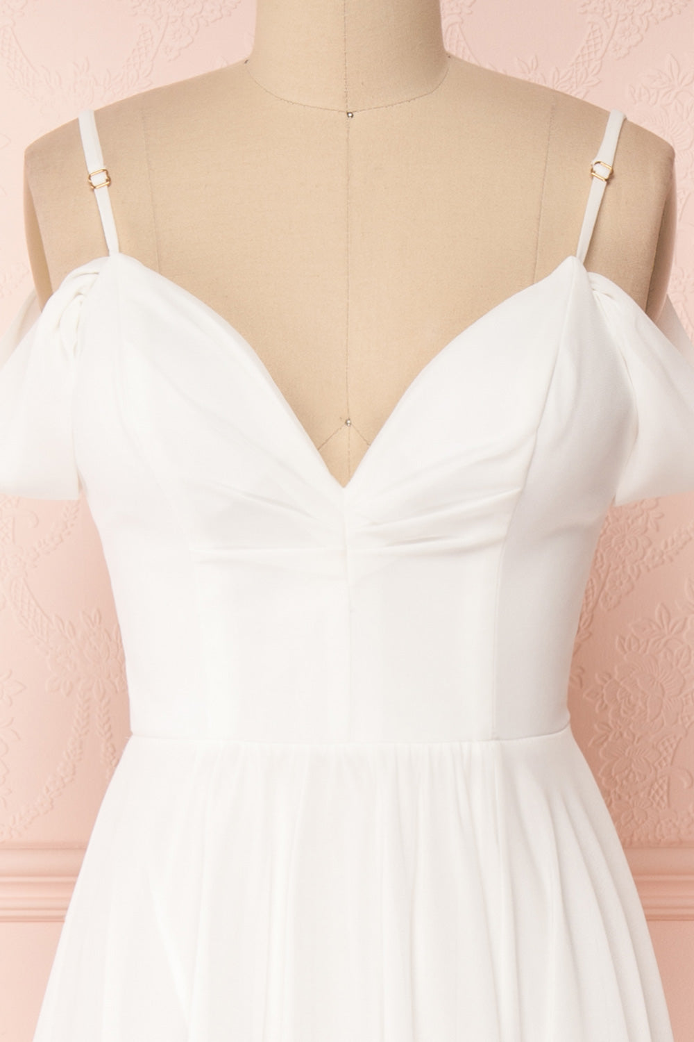 Norhai Ivoire Ivory Chiffon Off-Shoulder Gown | Boudoir 1861 front close-up