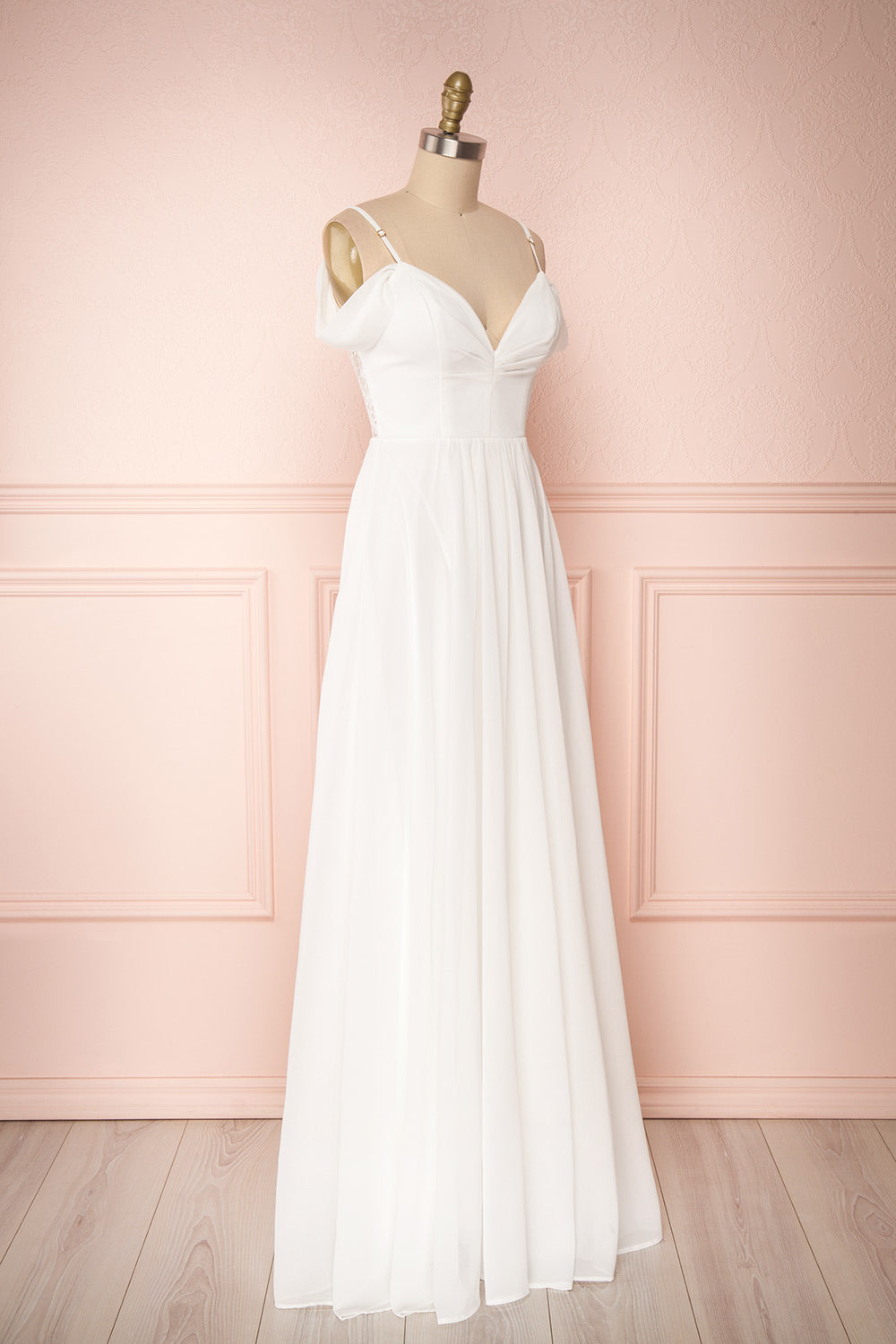 Norhai Ivoire Ivory Chiffon Off-Shoulder Gown | Boudoir 1861 side view