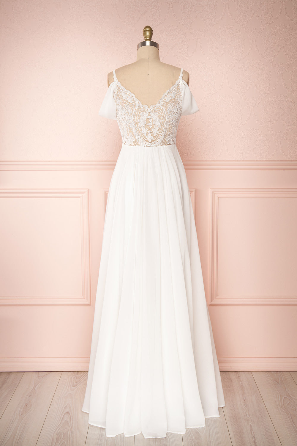 Norhai Ivoire Ivory Chiffon Off-Shoulder Gown | Boudoir 1861 back view