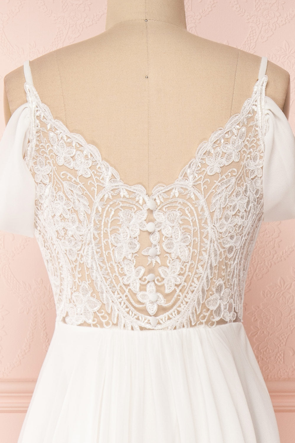 Norhai Ivoire Ivory Chiffon Off-Shoulder Gown | Boudoir 1861 back close-up