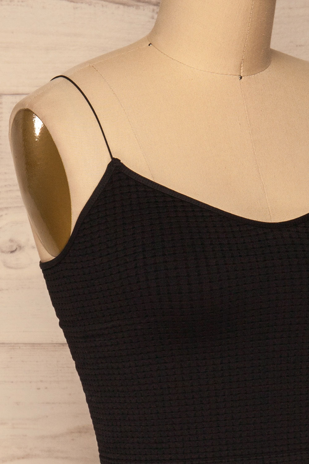 Norwich Black Embossed Crop Top | La petite garçonne side close-up