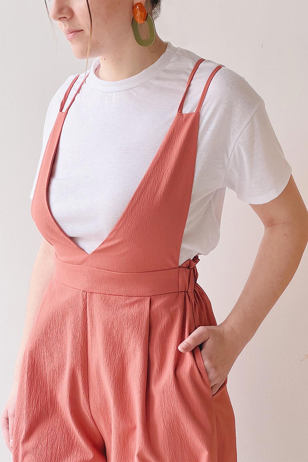 Osaka Navy V-Neck Palazzo Jumpsuit w/ Open-back | La petite garçonne close-up on model