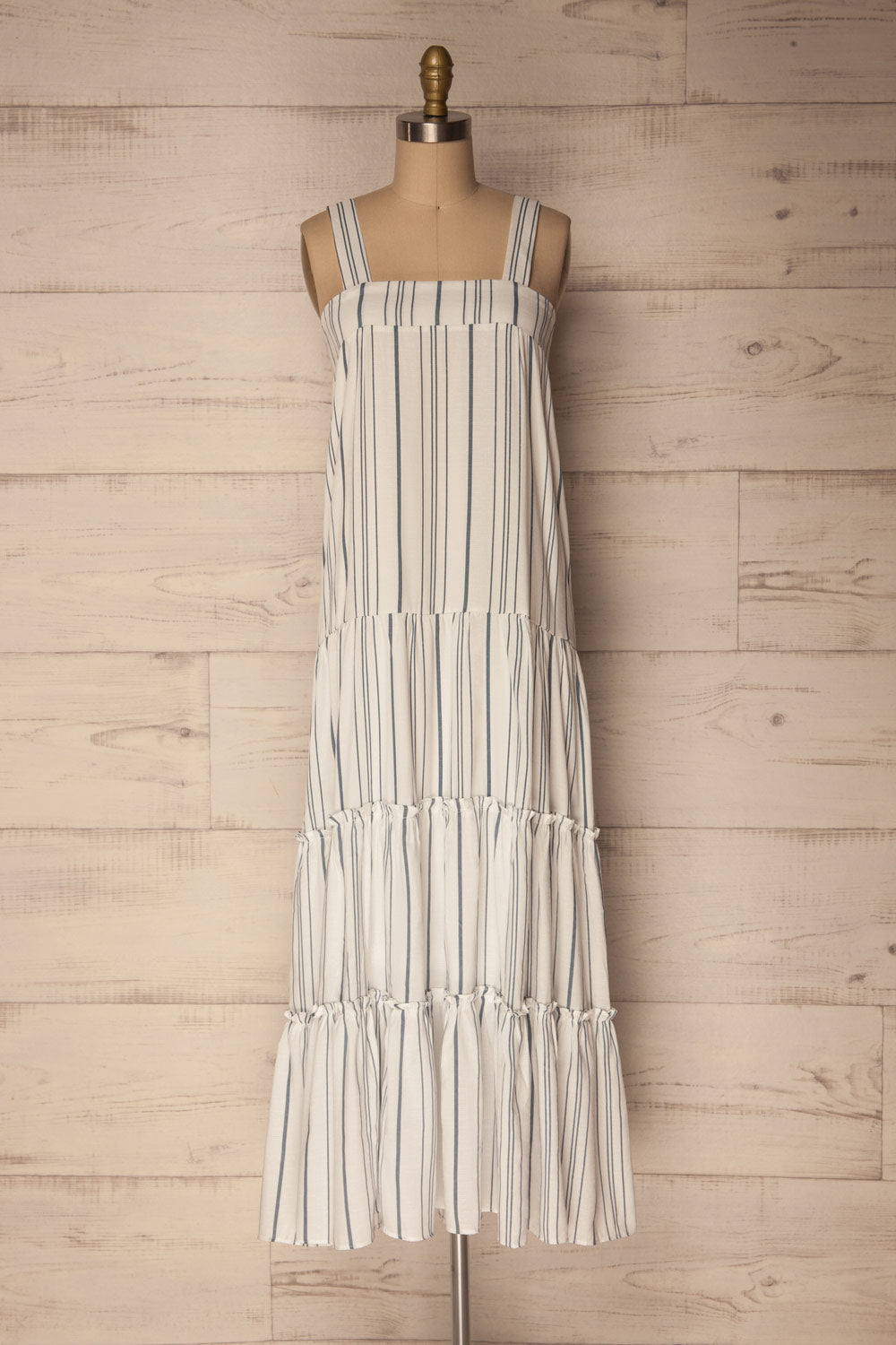 Novello Blue-Grey Striped Flared Summer Dress | La Petite Garçonne