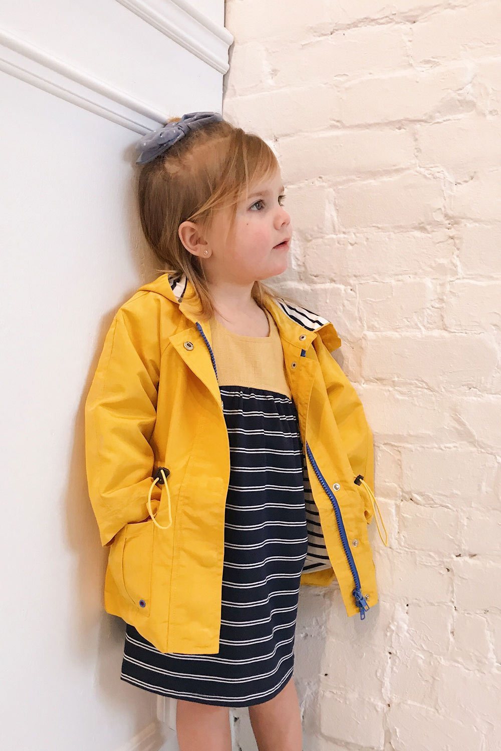 Ermia Mini Navy Striped Kids Tunic Dress | La Petite Garçonne model look