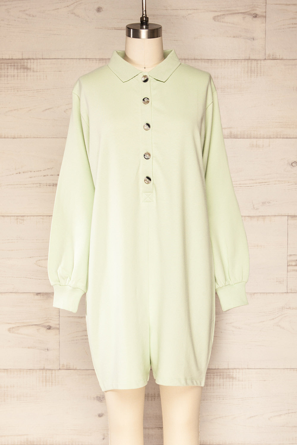 Nowa Mint Long sleeves polo jumpsuit | La petite garçonne front view