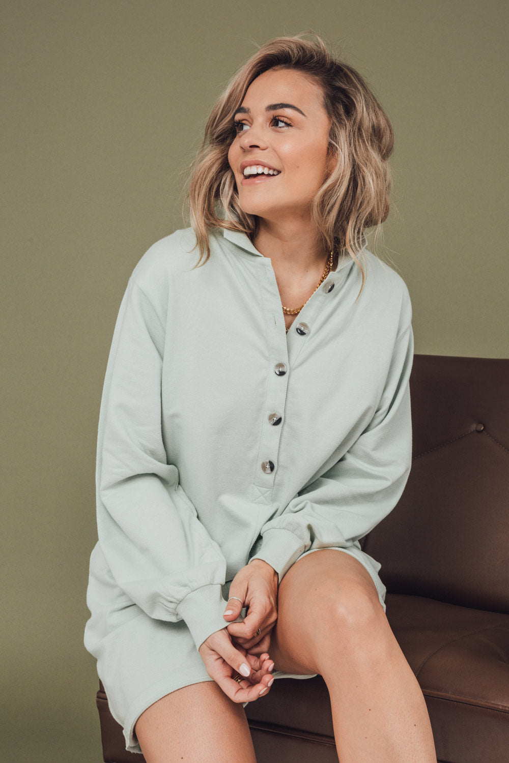 Nowa Mint Long Sleeves Polo Romper | La petite garçonne model nana