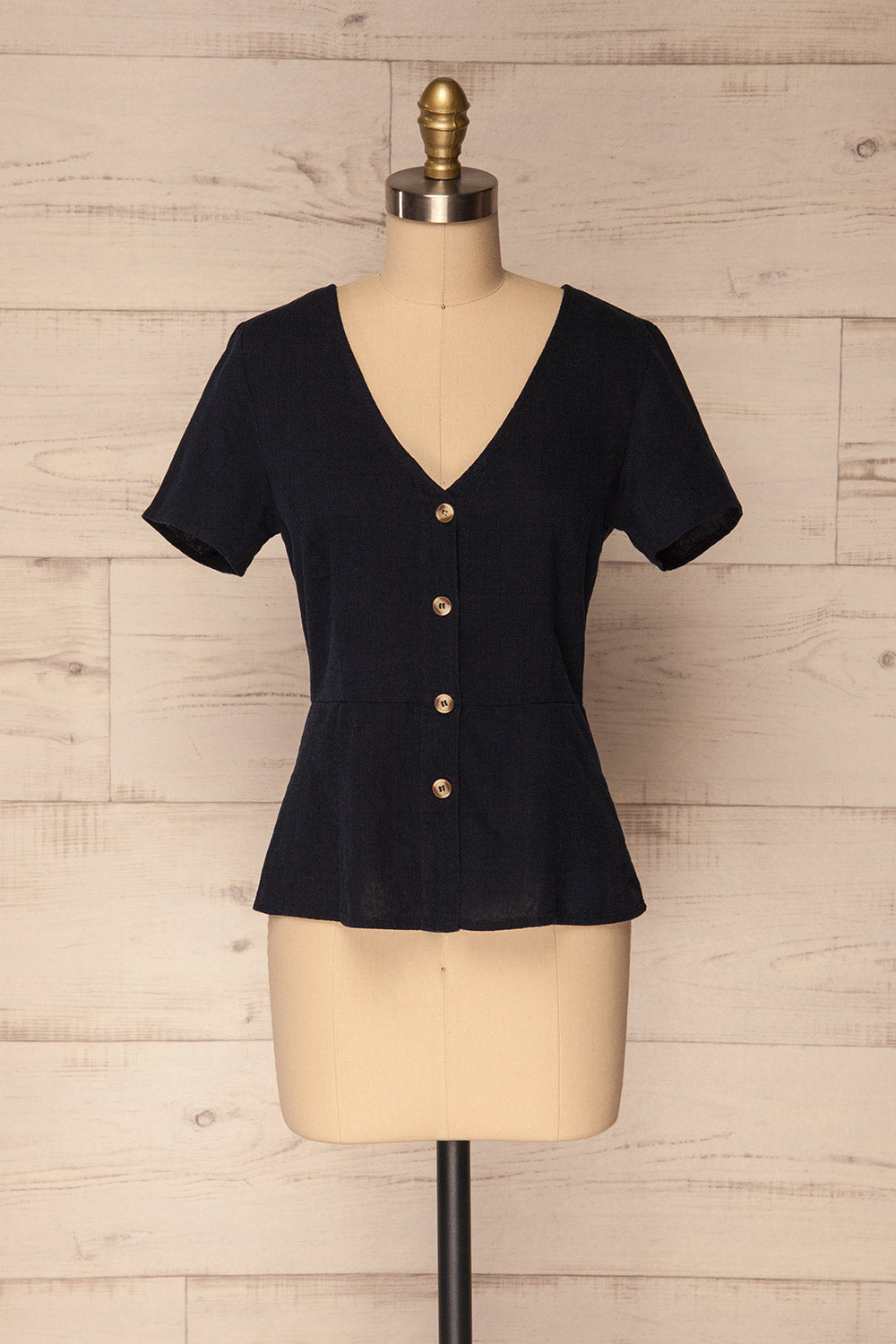 Nuoro Océan Navy Button-Up Peplum Shirt | La Petite Garçonne 1